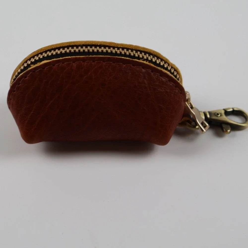 Leather Coin Pouch Keychain Brown Pebbled Leather Small Excellent
